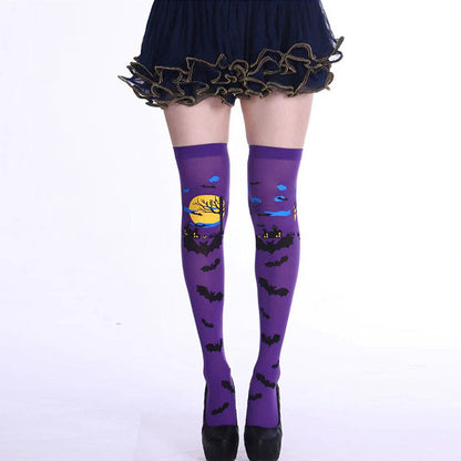 Halloween Haunted Bats Thigh High Knee Socks(5 Pairs)