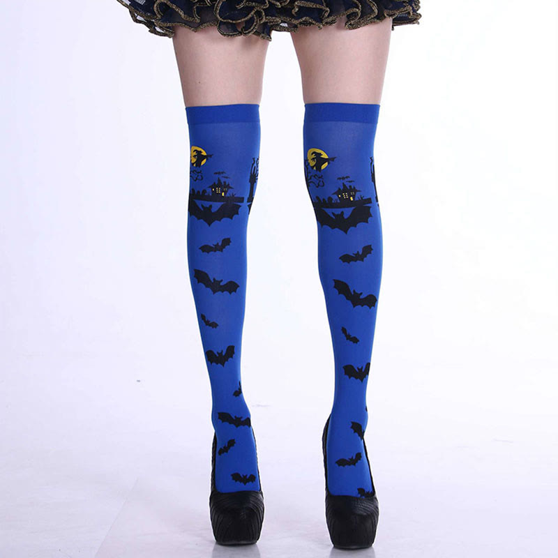 Halloween Haunted Bats Thigh High Knee Socks(5 Pairs)