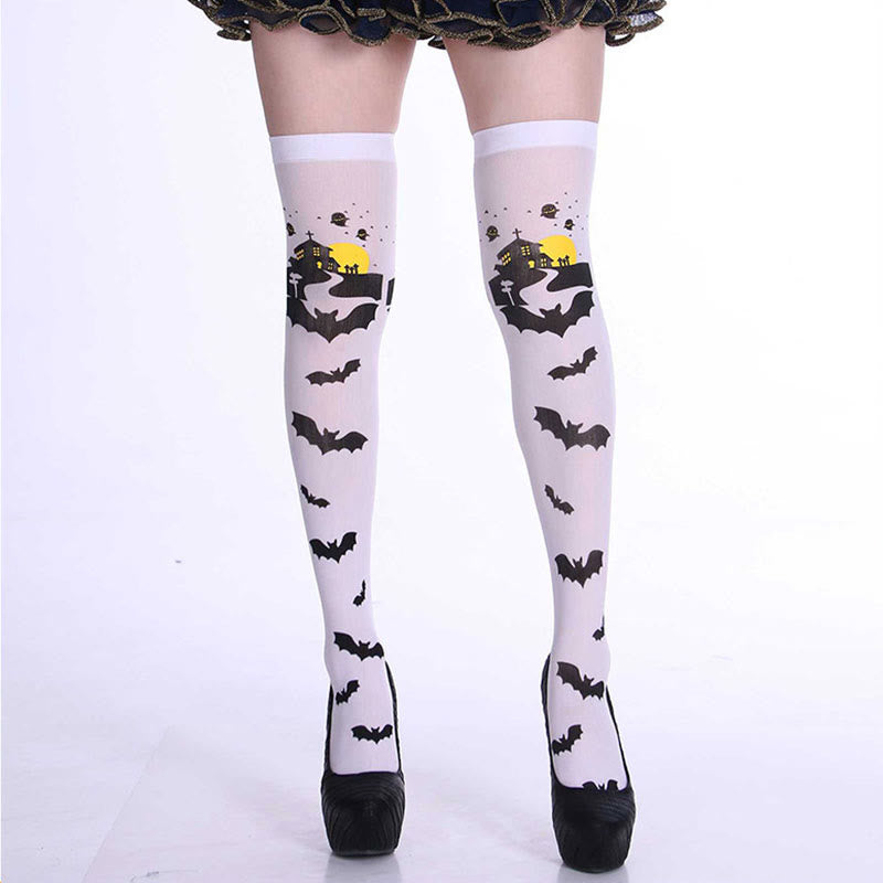 Halloween Haunted Bats Thigh High Knee Socks(5 Pairs)