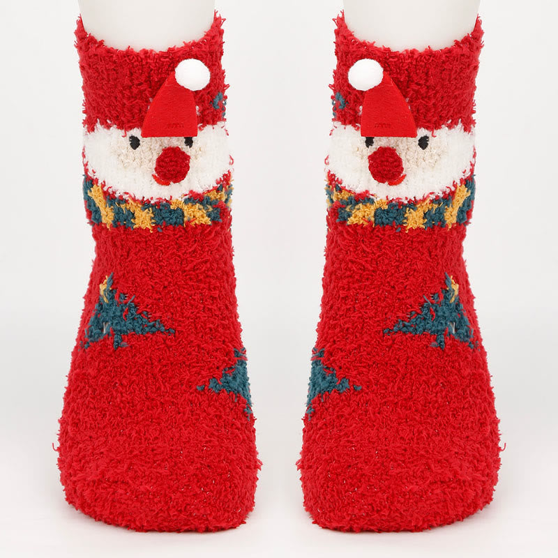 Plus Size Christmas Warm Coral Fleece Quarter Socks(3 Pairs)