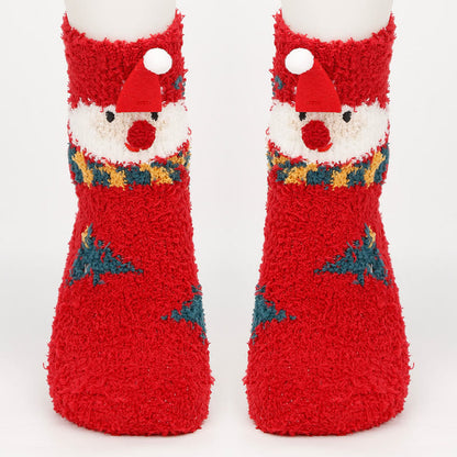Plus Size Christmas Warm Coral Fleece Quarter Socks(3 Pairs)