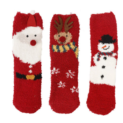 Plus Size Christmas Warm Coral Fleece Quarter Socks(3 Pairs)