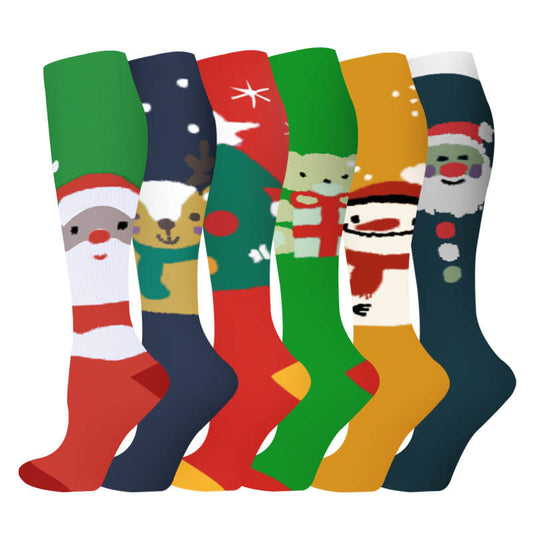 Elk Snowman Bear Compression Socks(6 Pairs)