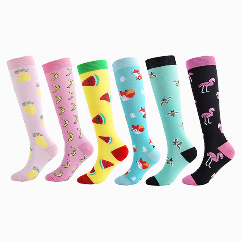 Plusock Animal Fruit Knee High Compression Socks(6 Pairs) - image 0