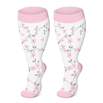 » Plus Size Pink Flowers Compression Socks (100% off)
