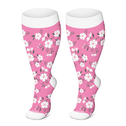 Plusock Plus Size Pink Flowers Compression Socks - Pink - 4XL - image 3