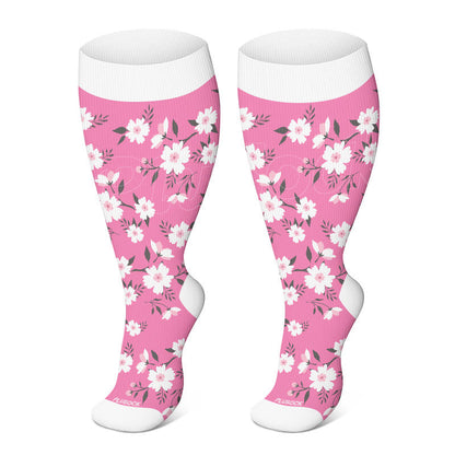 » Plus Size Pink Flowers Compression Socks (100% off)