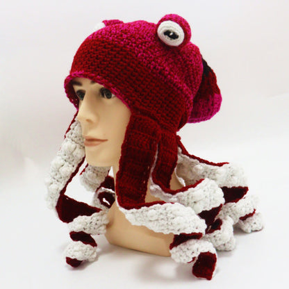 Plusock Plus Size Colorful Octopus Tentacle Beanie - Wine - One Size - Hat - image 21