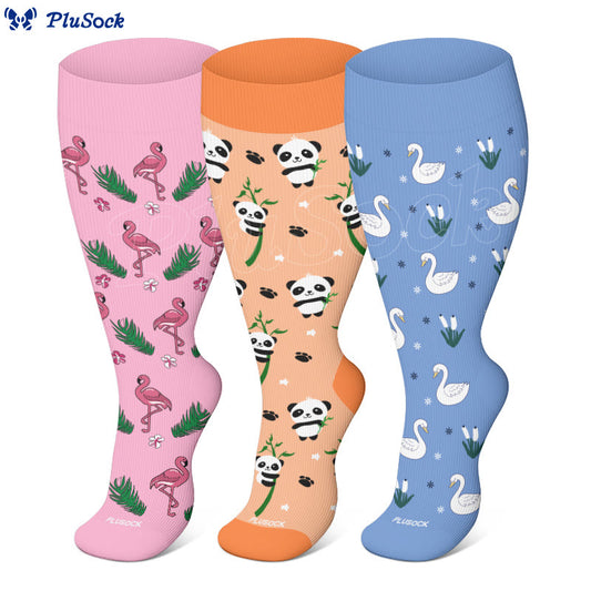 Plus Size Panda Swan Compression Socks(3 Pairs)