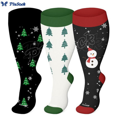 Plus Size Christmas Tree Snowman Compression Socks