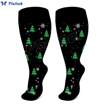 Plus Size Christmas Tree Snowman Compression Socks(3 Pairs) - image 5