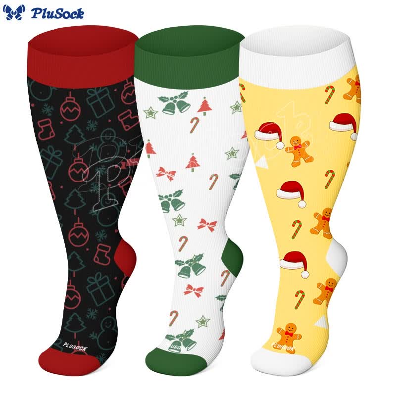 Plus Size Bell Gingerbread Man Compression Socks