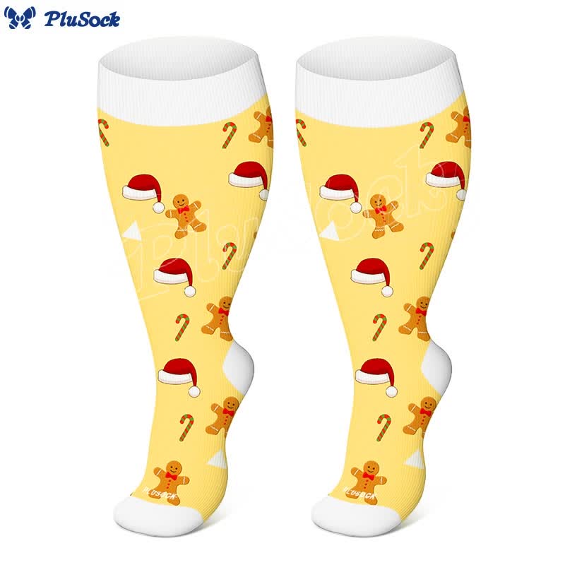 Plus Size Bell Gingerbread Man Compression Socks