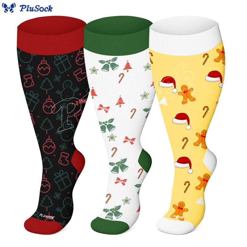 Plusock Plus Size Bell Gingerbread Man Compression Socks - image 2