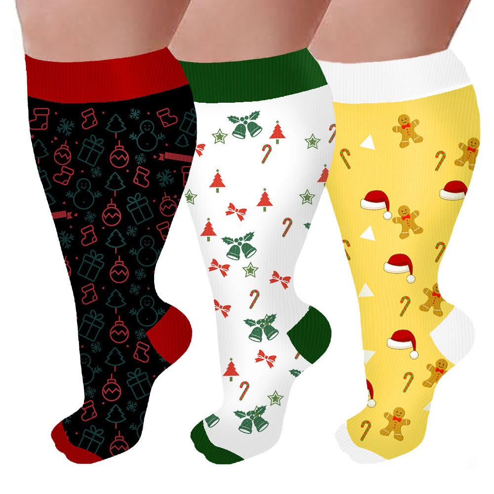 Plusock Plus Size Bell Gingerbread Man Compression Socks - image 0