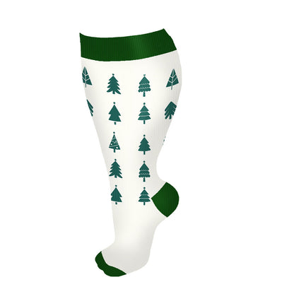 Plus Size Christmas Tree Snowman Compression Socks(3 Pairs) - White - 4XL - image 9