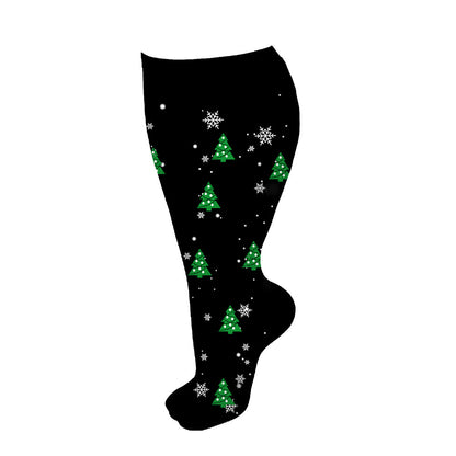 Plus Size Christmas Tree Snowman Compression Socks(3 Pairs) - Black - 4XL - image 8