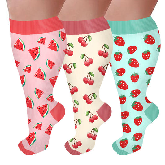 Plus Size Fruit Pattern Compression Socks(3 Pairs)
