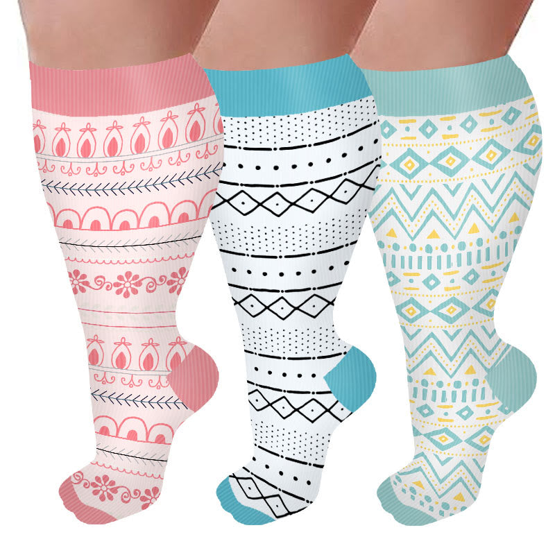Plusock Plus Size Argyle Bohemian Style Compression Socks - image 0