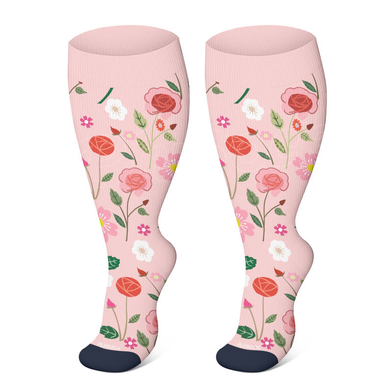 Plus Size Elegant Flowers Compression Socks