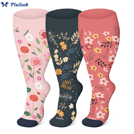 Plusock Plus Size Elegant Flowers Compression Socks(3 Pairs) - image 0