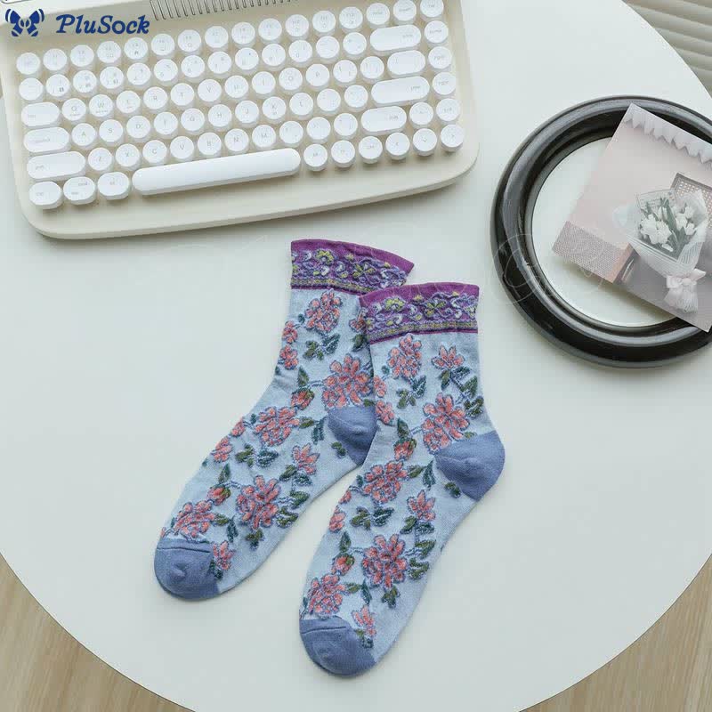 Floral Relief Quarter Socks(5 Pairs)