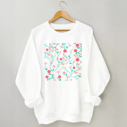 Plusock Plus Size Red Pink Flowers Sweatshirt