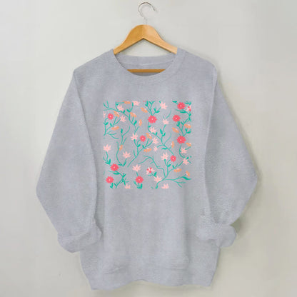 Plusock Plus Size Red Pink Flowers Sweatshirt