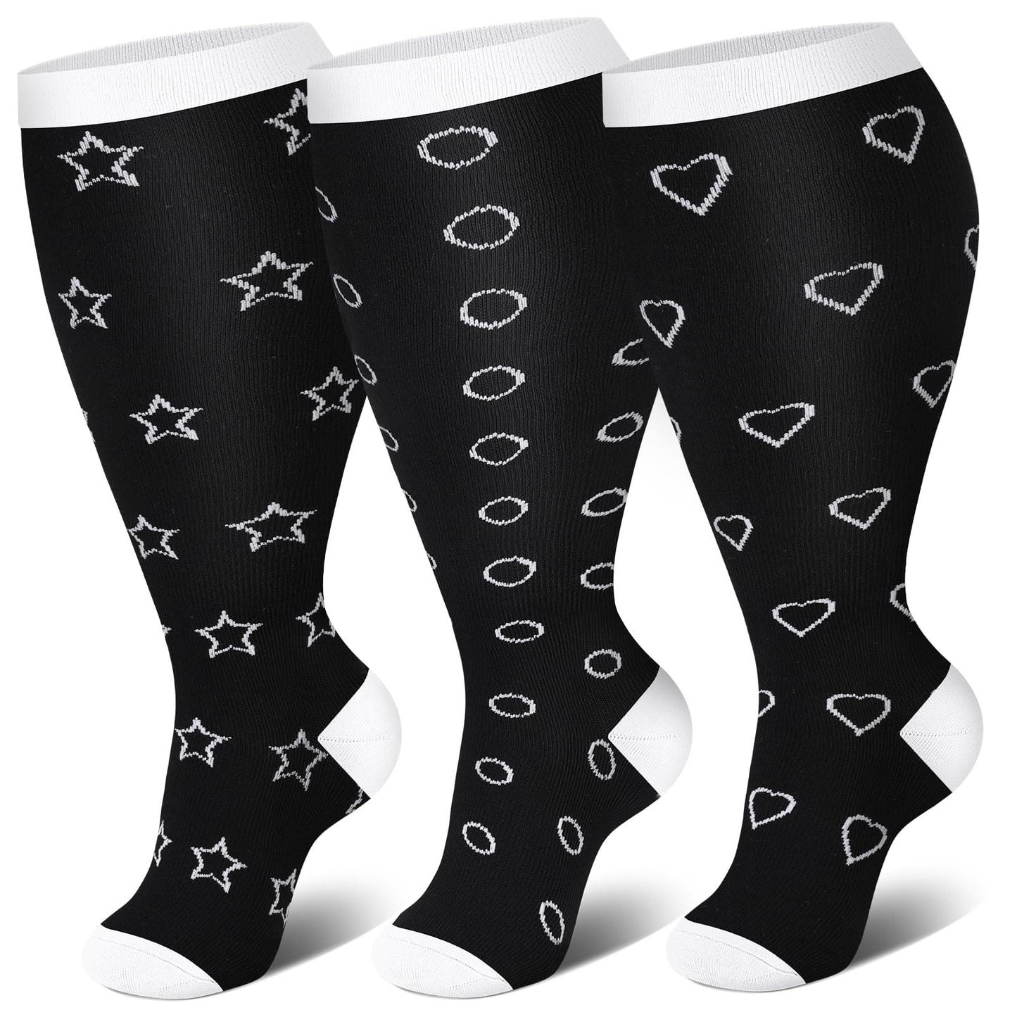 Plus Size Star Heart Compression Socks(3 Pairs)