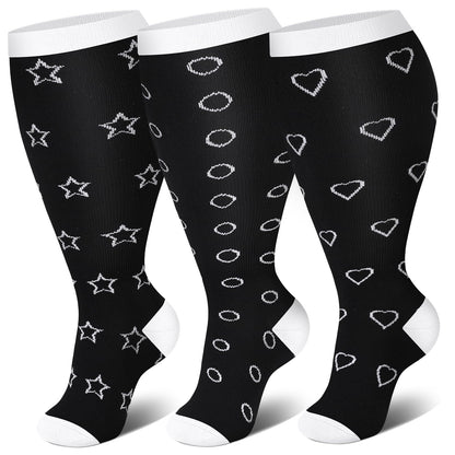 Plus Size Star Heart Compression Socks(3 Pairs)