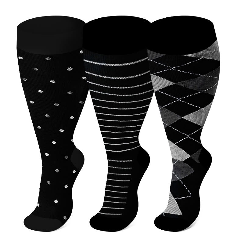 Plusock Plus Size Rhombus Compression Socks 2XL-7XL(3 Pairs) - Multicolor - 7XL - image 2