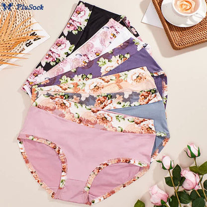 Plusock Solid Color Floral Print Panty(6 Packs)