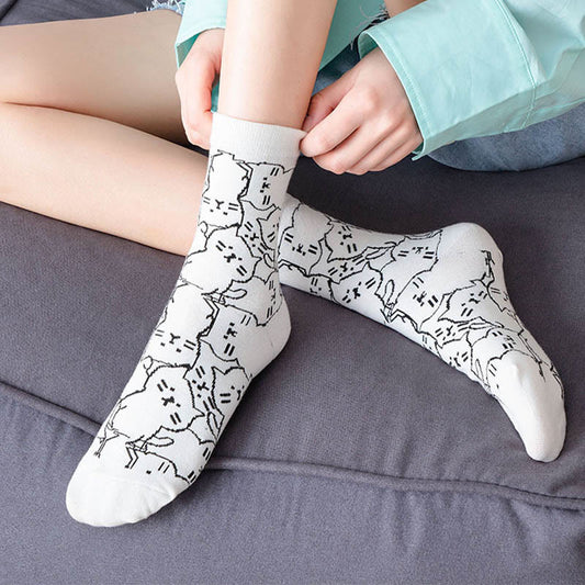Line Cat Quarter Socks(5 Pairs)