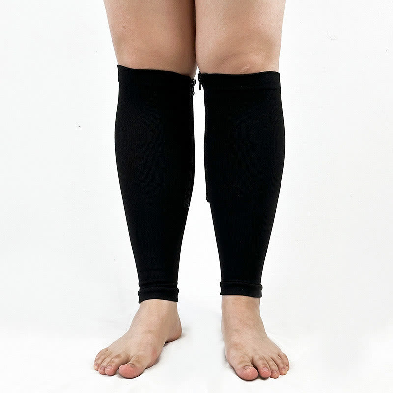 2XL-7XL Plus Size Wide Calf Zipper Compression Socks(2 Pairs) - Black - 7XL - image 0