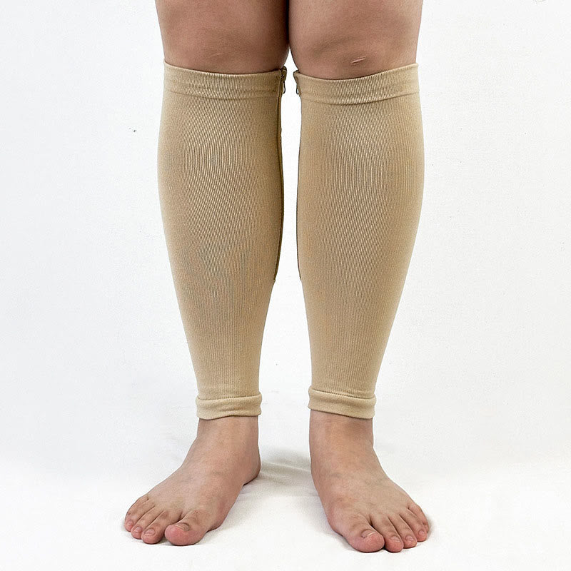 2XL-7XL Plus Size Wide Calf Zipper Compression Socks(2 Pairs) - Nude - 7XL - image 2