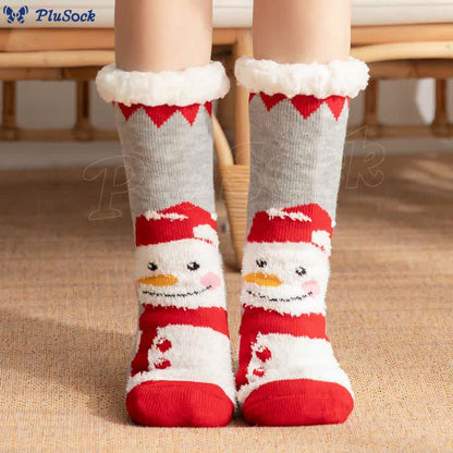 Plusock Plus Size Christmas Snowman Series Slipper Socks(2 Pairs)