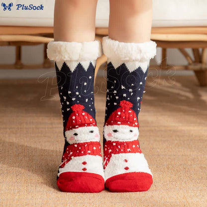 Plusock Plus Size Christmas Snowman Series Slipper Socks(2 Pairs)