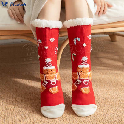Plusock Plus Size Gingerbread Man Series Slipper Socks(2 Pairs)