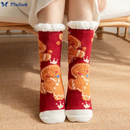 Plusock Plus Size Gingerbread Man Series Slipper Socks(2 Pairs)