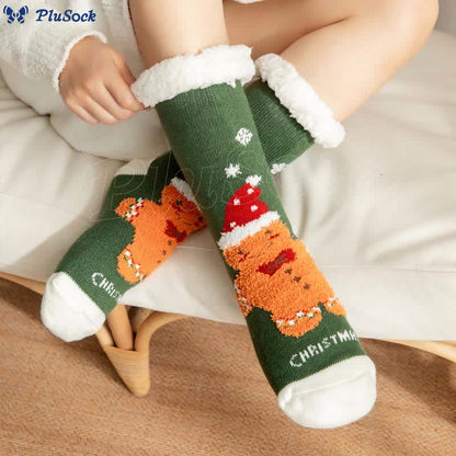 Plusock Plus Size Gingerbread Man Series Slipper Socks(2 Pairs)