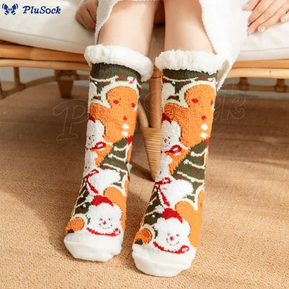 Plusock Plus Size Gingerbread Man Series Slipper Socks(2 Pairs)