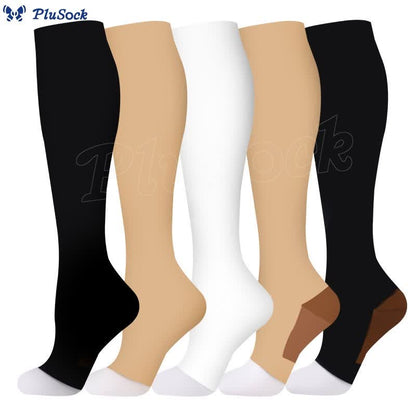 Plusock Classic Color Open Toe Compression Socks(5 Pairs)