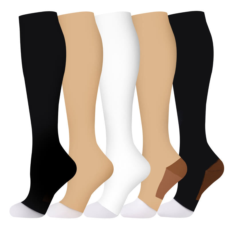 Plusock Classic Color Open Toe Compression Socks(5 Pairs) - Multicolor - S/M - image 0