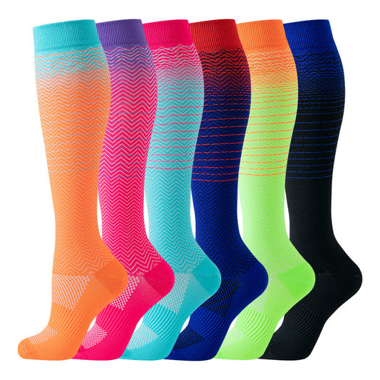 Gradient Stripes Compression Socks(6 Pairs)