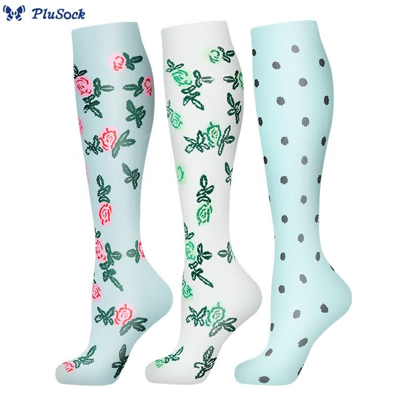 Flower Polka Dot Compression Socks(3 Pairs)