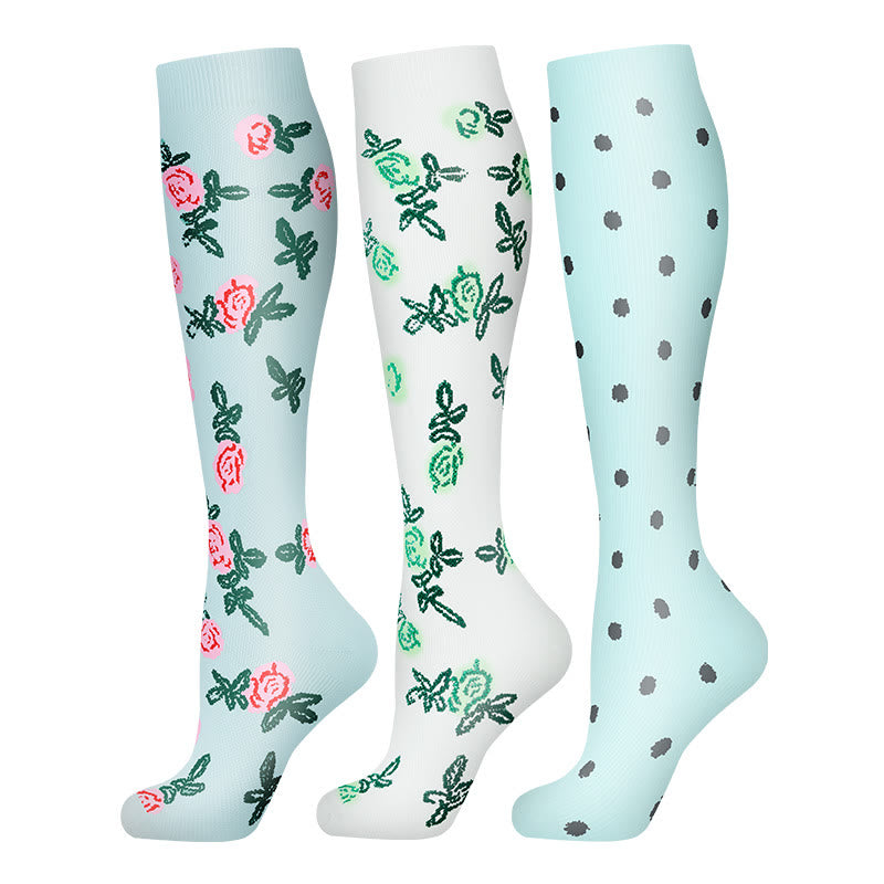 Plusock Flower Polka Dot Compression Socks(3 Pairs) - Multicolor - S/M - image 0