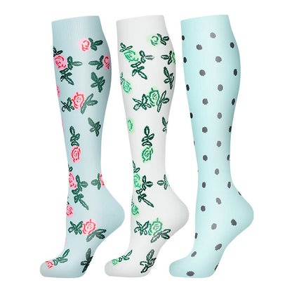 Plusock Flower Polka Dot Compression Socks(3 Pairs) - Multicolor - S/M - image 0
