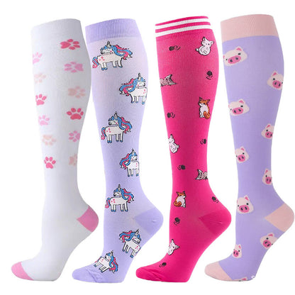 Plusock Unicorn Animal Compression Socks(4 Pairs) - Multicolor - S/M - image 0