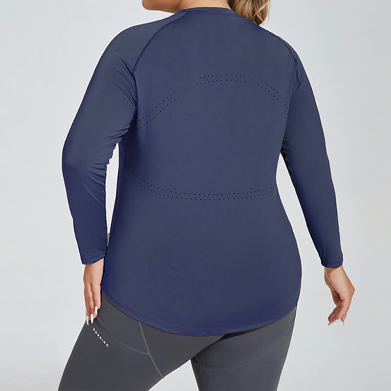 Plusock Long Sleeve Sportswear Yoga Shirt - Navy Blue - 4XL - image 3