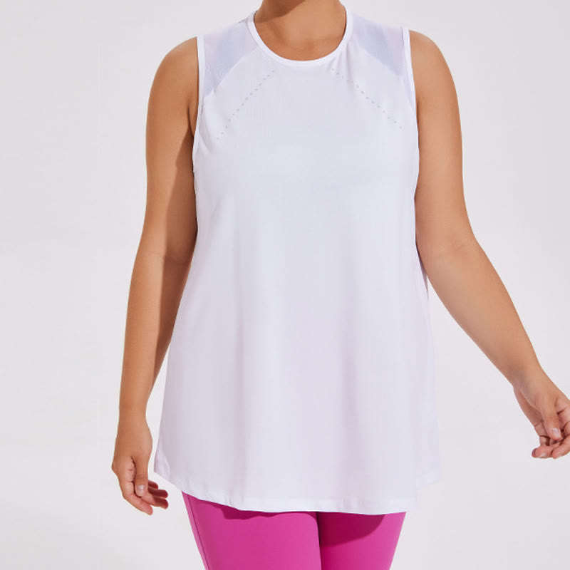 Plusock Plus Size Loose Mesh Stitching Sports Top - White - 4XL - image 0